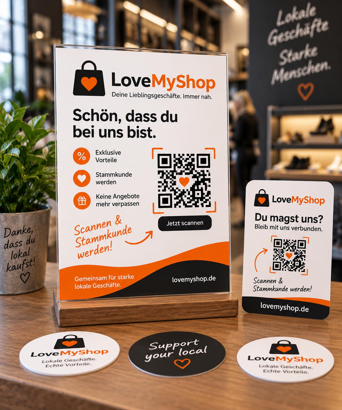 LoveMyShop Kassenaufsteller und QR-Sticker